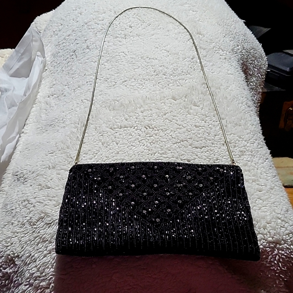 Black beaded clutch with rhinestone purse